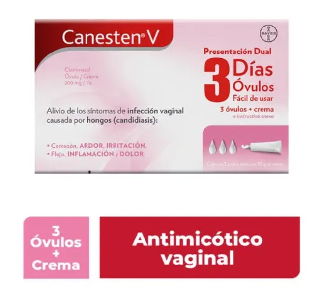 Canesten V Dual Suave 3 Días 200 Mg Óvulos Más Crema