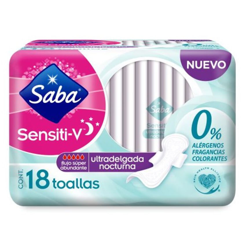 Toallas Femeninas Saba Sensiti-V Ultradelgada Nocturna 18 Piezas ...