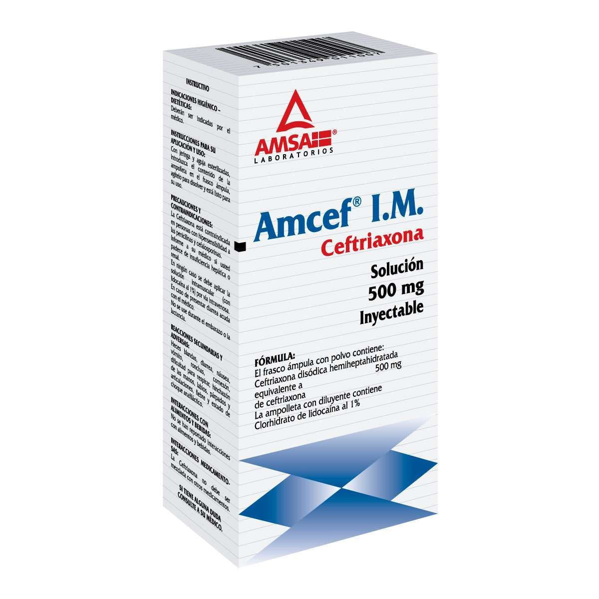 Amcef IM Ceftriaxona 500 Mg Solución Frasco Ámpula 2 Ml Genérico Amsa ...