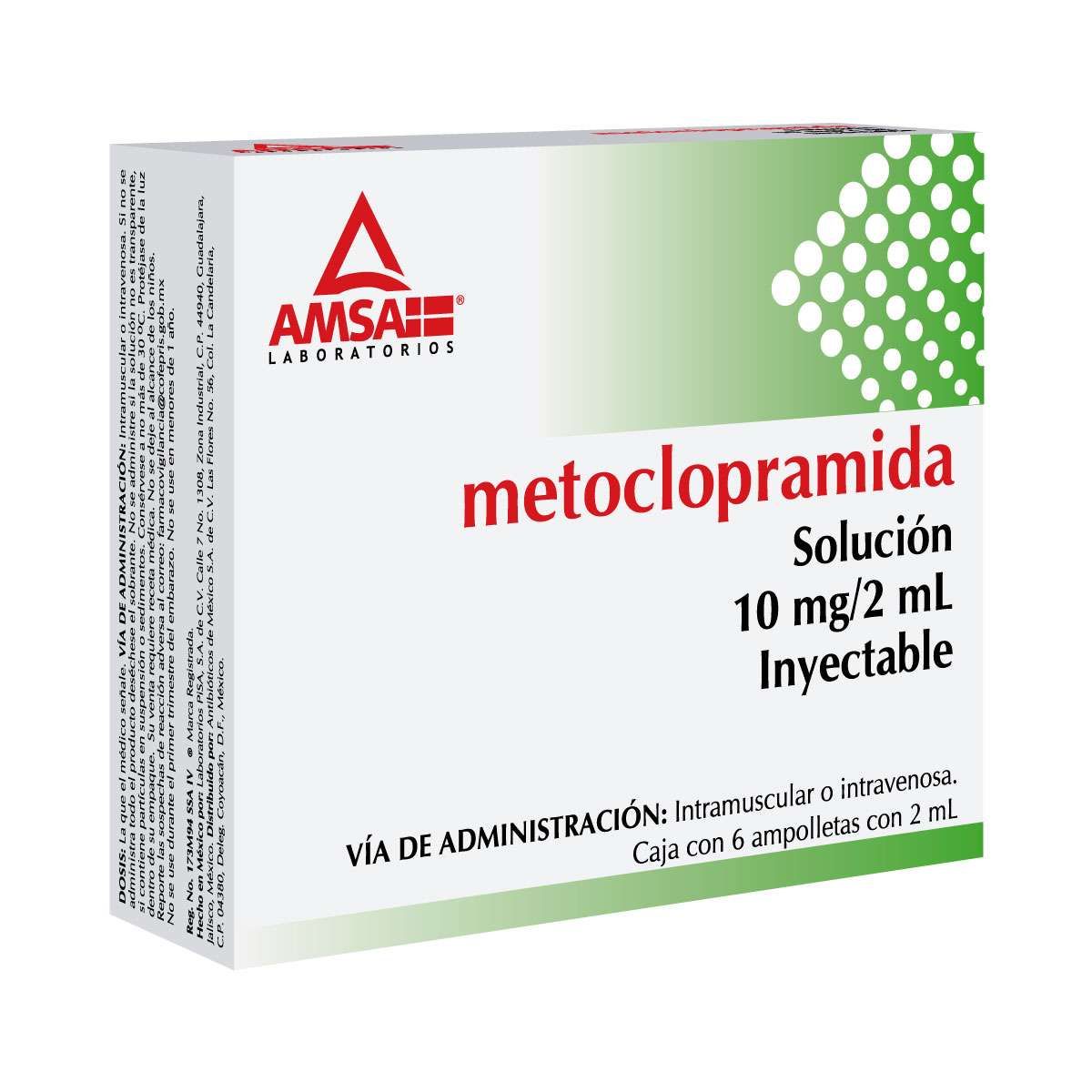 Metoclopramida 10 Mg/2 Ml Solución Inyectable 6 Ampolletas Genérico Am ...