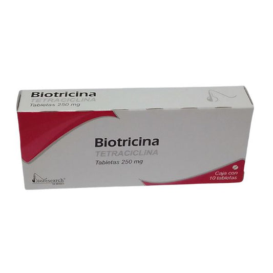 Biotricina Tetraciclina 250 Mg 10 Tabletas Genérico Bioresearch