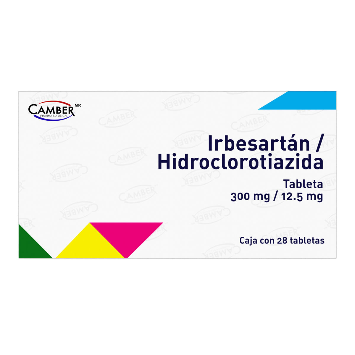 Irbesartán + Hidroclorotiazida Camber 300 mg + 12.5 mg Caja Con 28 Tab ...