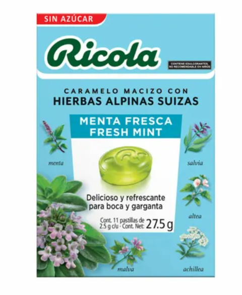 Caramelo Ricola Menta Glaciar Sin Azúcar 11 Pastillas