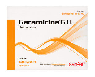 Garamicina G.U. Solución Inyectable 160 MG/2 Ml Caja Con 5 Ampolletas