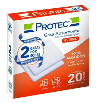 Gasa Estéril Protec Absorbente 10X10 Cm 20 Piezas