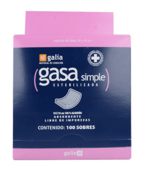 Gasa Simple Esterilizada Galia 10x10 cm Con 100 Sobres