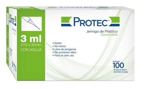Jeringa Desechable Protec 3 Ml 21 GX32 Mm 100 Piezas