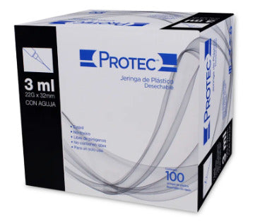 Jeringa Desechable Protec 3 Ml 22 GX32 Mm 100 Piezas