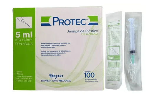 Jeringa Desechable Protec 5 Ml 21 GX32 Mm 100 Piezas