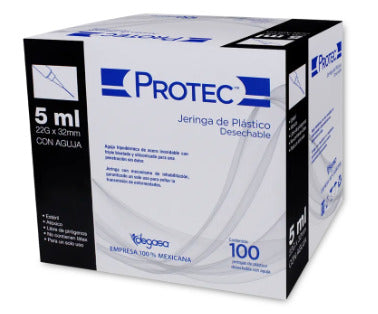 Jeringa Desechable Protec 5 Ml 22 GX32 Mm 100 Piezas