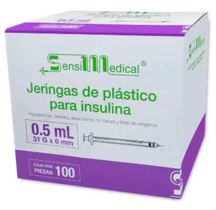 Jeringa Sensimedical 0.5 Ml 31X6MM 100 Piezas Genérico Jayor