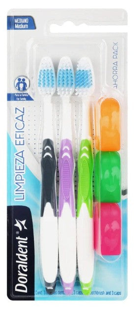 Cepillo Dental Doraldent Limpiador Mediano 3 Piezas