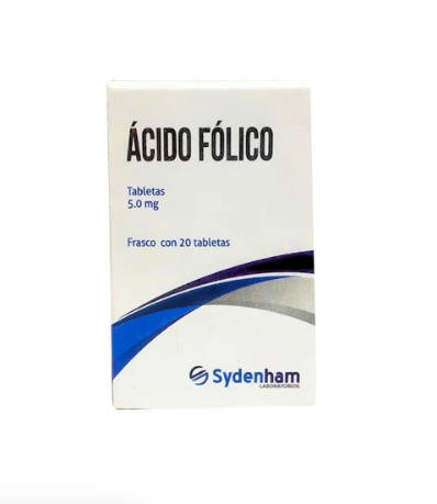 Ácido Fólico 5 Mg Frasco 20 Tabletas Genérico Sydenham