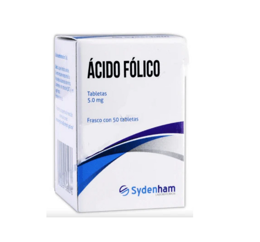 Ácido Fólico 5 Mg Frasco 50 Tabletas Genérico Sydenham