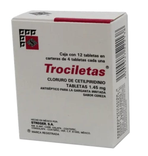 CETILPIRIDINO BENZOCAINA TABS 12 TROCICLETAS CEREZA